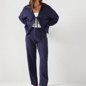 Free People Beach Solar Set XS Navy Knit Sweater Set NWOT